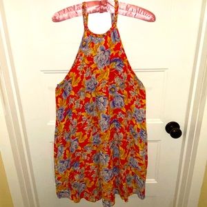 Red floral open back dress